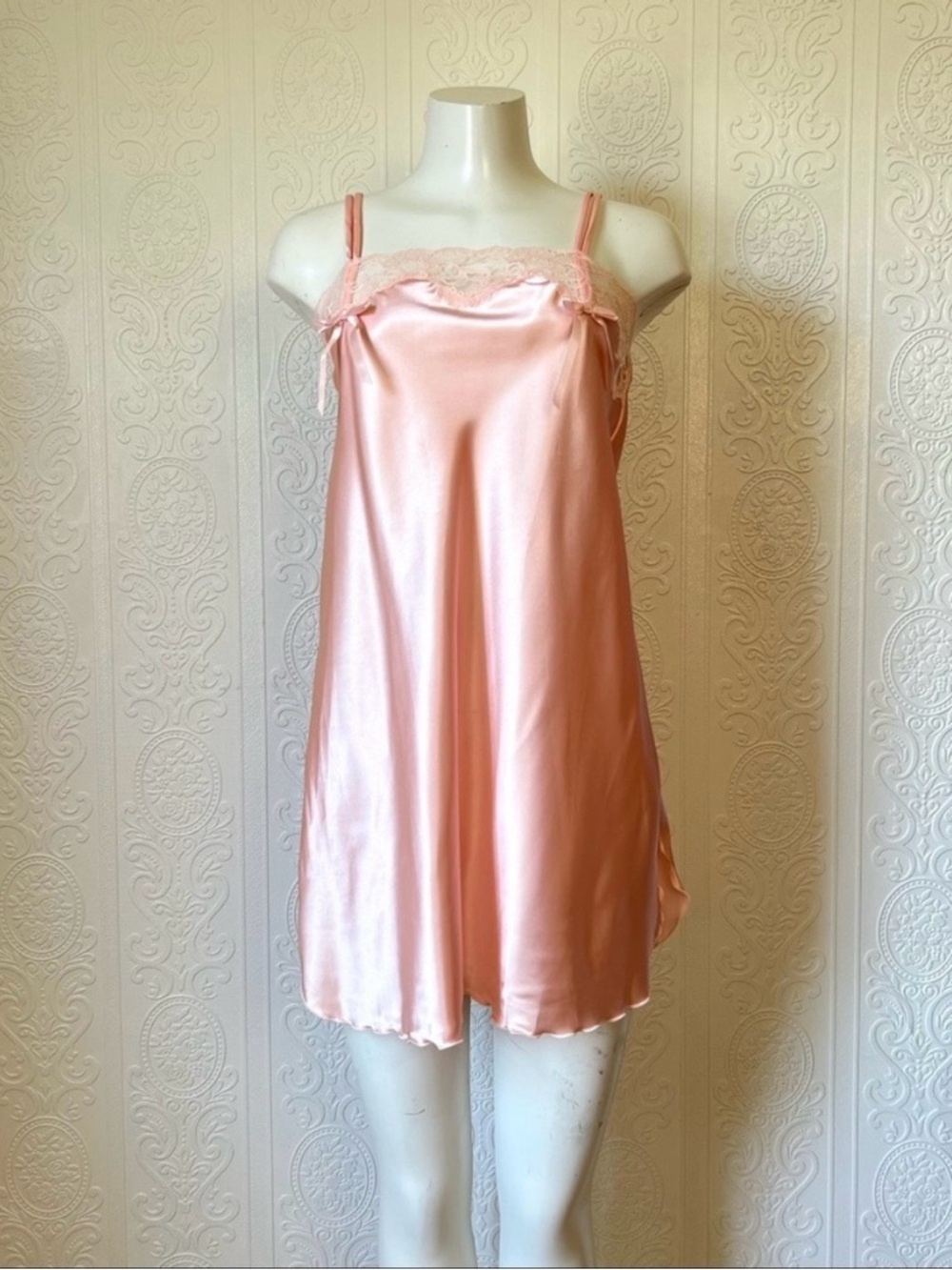 Vintage Pink Satin Lace-Trim Slip Dress/Chemise